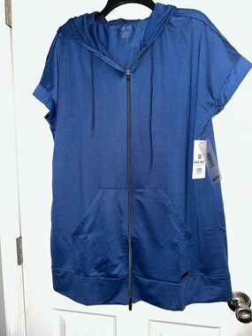Nine West Blue Short-Sleeve Zip Hoodie Tunic